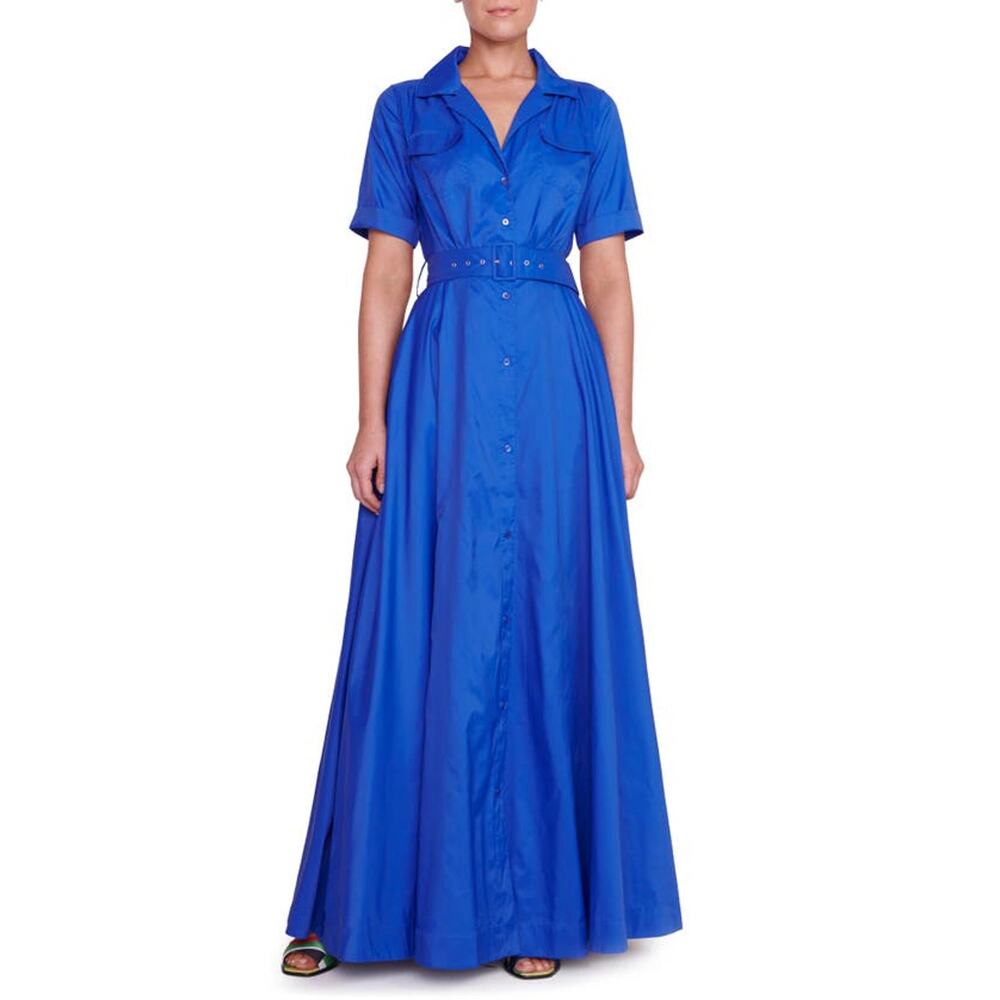 Staud Millie Maxi Belted Shirt Dress Lapis Blue recycled nylon size 00 XXS - Picture 13 of 14